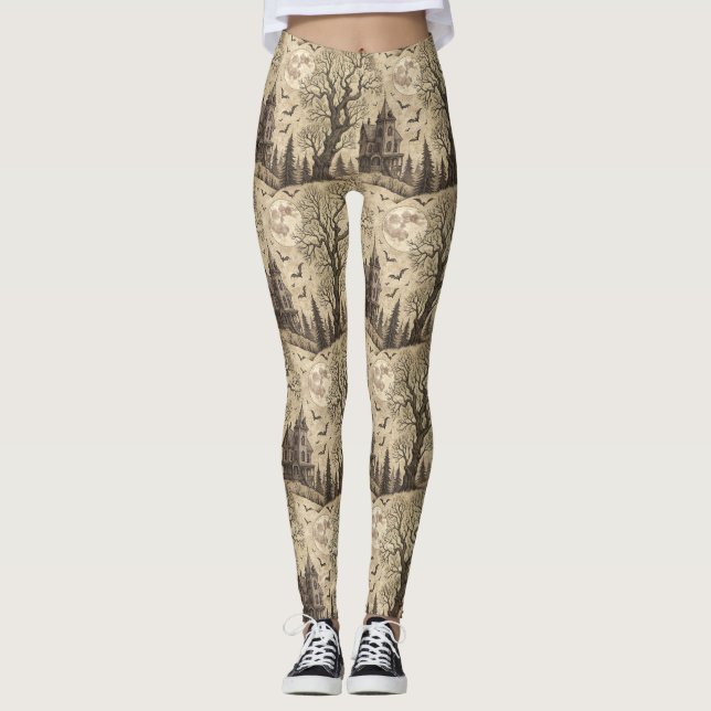 Vintage spökhus & fullmåne leggings (Framsida)