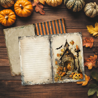 Vintage spökhus Halloween-sidor för junk journal