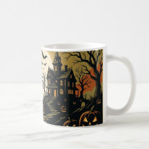 Vintage spökhus och fullmåne Halloween-mugg -