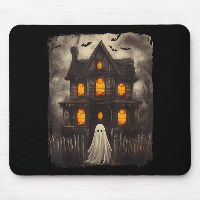 Vintage spökhus skrämmande Halloween Musmatta (Framsidan)
