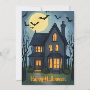 Vintage spökhus vattenfärg Halloween Julkort