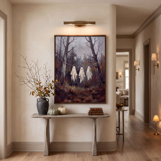 Vintage spökklädstreck Woodland Halloween Poster