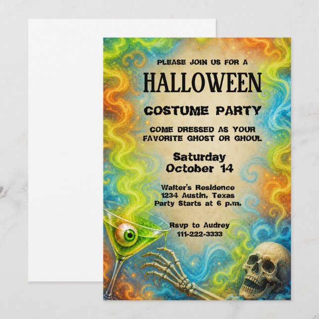 Vintage spöklik Halloween-kostymfest Inbjudningar (Fram/baksida)