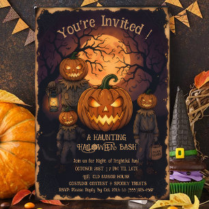 Vintage spöklik pumpahuvud Halloweenfest-inbjudan Inbjudningar