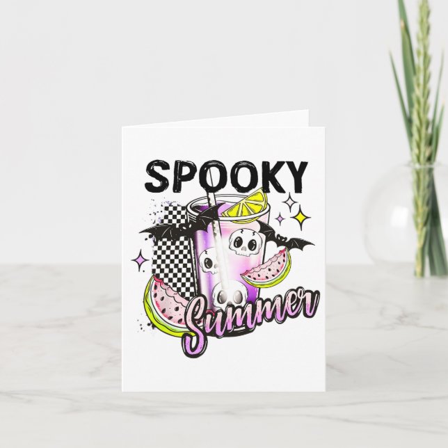 Vintage spöklik sommarstrand Halloween kaffe somma Kort (Framsida)