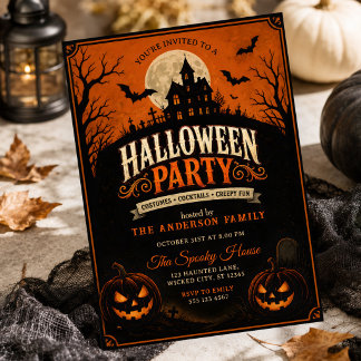 Vintage spökliknande Halloween-fest i spökhus Inbjudningar