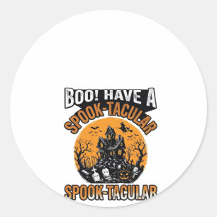 Vintage Spook-Tacular Halloween Spökhus T-shirt Runt Klistermärke
