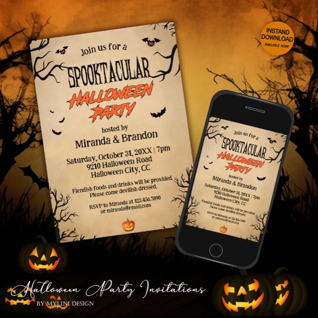 Vintage Spooktacular Halloween fest Inbjudningar (Skapare uppladdad)