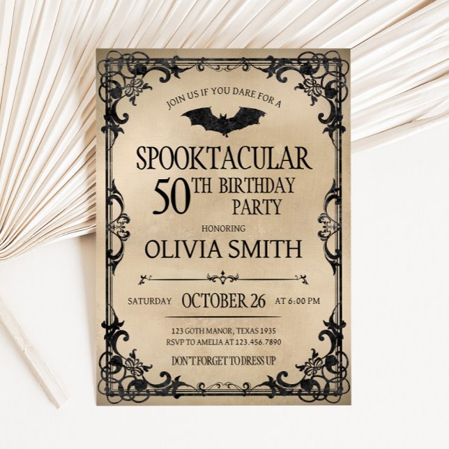 Vintage Spooktacular Halloween Födelsedagsfest Inbjudningar (Adult Spooktacular Vintage Halloween Birthday Party Invitation)