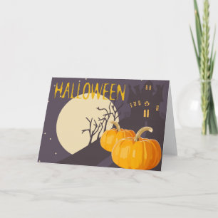 Vintage Spooky Halloween Måne och Pumpkin på natte Kort