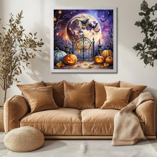 Vintage Spooky Halloween Night Fladdermus Poster