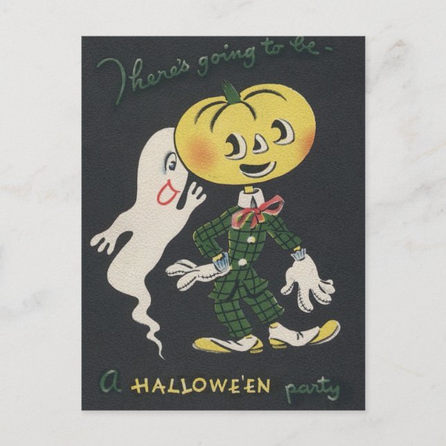Vintage Spooky Halloween Vykort (Framsida)