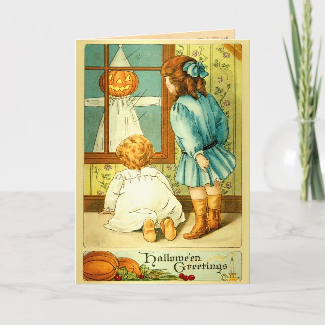 Vintage Spooky Kids Halloween-kort Kort (Framsida)