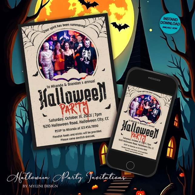 Vintage Spooky Photo Halloween fest Inbjudningar (Skapare uppladdad)