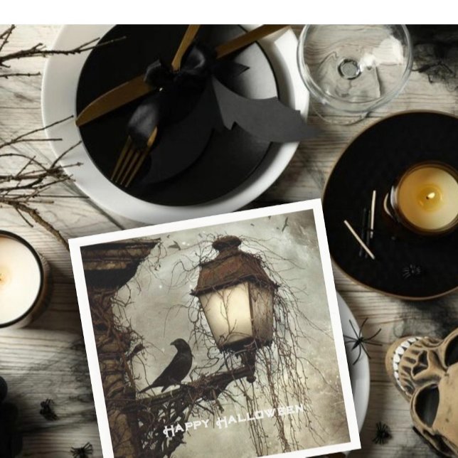 Vintage Spooky Raven på Lantern Halloween Pappersservett (Skapare uppladdad)
