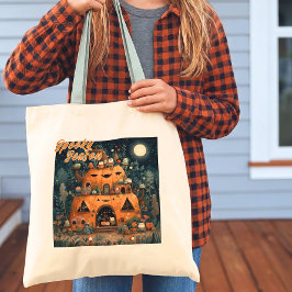 Vintage Spooky Season Pumpkin House Halloween Tygkasse