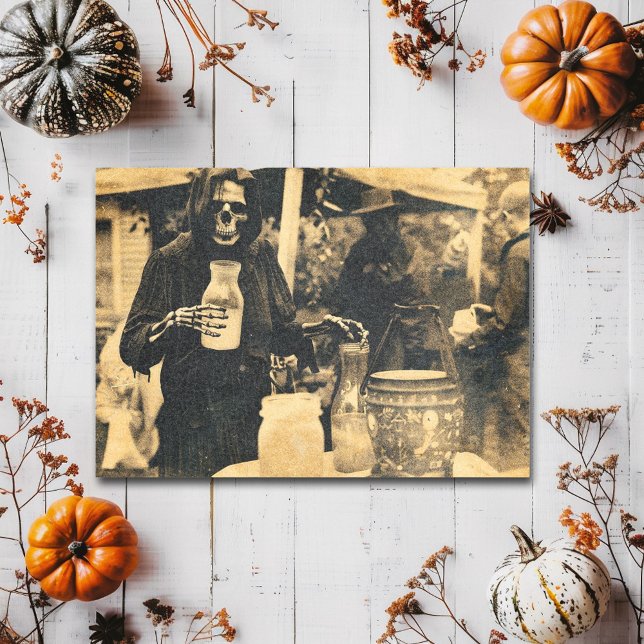 Vintage Spooky Skeleton Summerween Vykort (Skapare uppladdad)