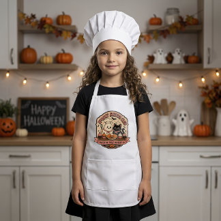 Vintage Spooky Sweets Club Ghost Cat Chef Barnförkläde