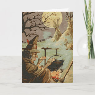 Vintage Spooky Witch Halloween Kort