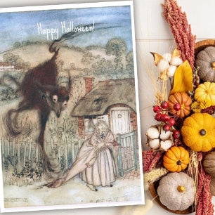 Vintage Spooky Witch och Black Cat Arthur Rackham Kort