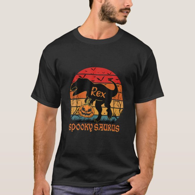 Vintage Spookysaurus Rex Dinosaur Halloween Pumpki T Shirt (Framsida)