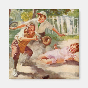 Vintage Sport, Barn Spelar Stickball Baseball Magnet