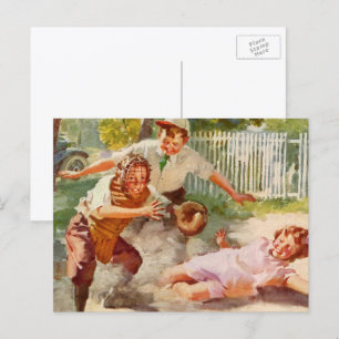 Vintage Sport, Barn Spelar Stickball Baseball Vykort