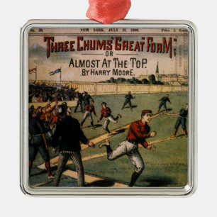 Vintage Sport Baseball Three Chums Magazineomslag Julgransprydnad Metall