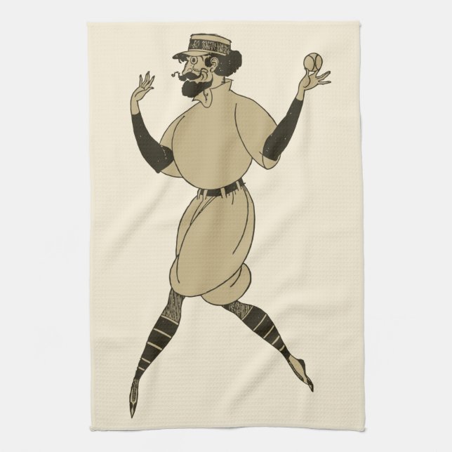 Vintage Sport Baseball, Victorian Basebollspelare Kökshandduk (Vertikal)