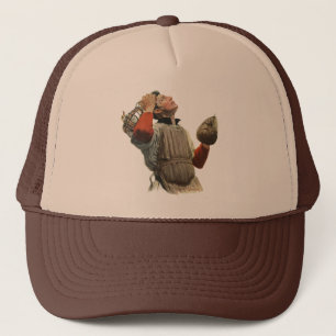Vintage sport baseballspelare, catcher tittar upp keps