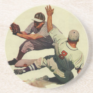 Vintage Sport Baseboll, Spelare glider in i Hemma Underlägg Sandsten