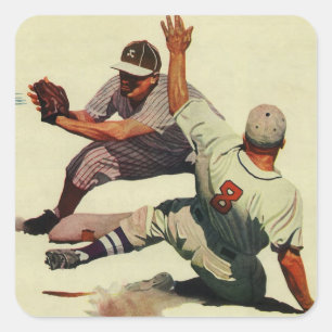 Vintage Sport Baseboll, Spelare glider in i hemmet Fyrkantigt Klistermärke