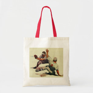 Vintage Sport Baseboll, Spelare glider in i hemmet Tygkasse
