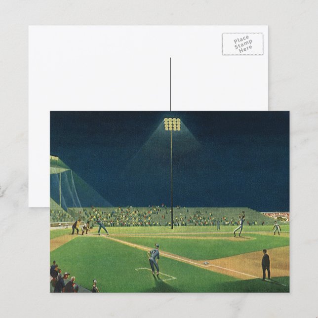 Vintage Sport, Basebollmatch på Natten Vykort (Fram/baksida)