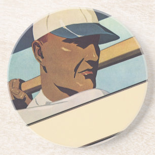 Vintage Sport Basebollslagare, Stilisert Konst Underlägg Sandsten