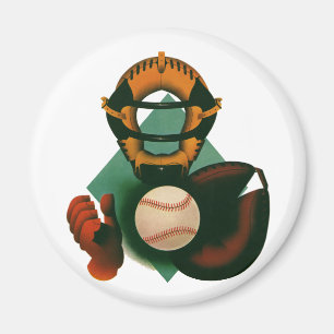 Vintage sport basebollspelare, catcher med handske magnet