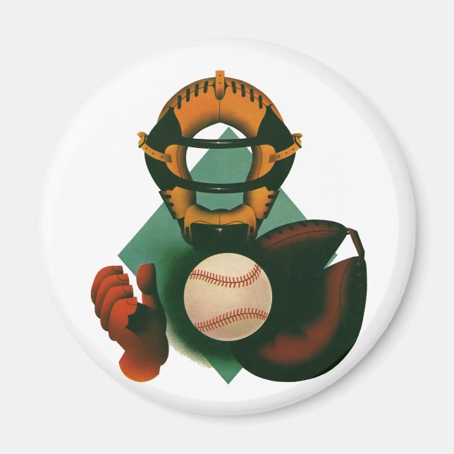 Vintage sport basebollspelare, catcher med handske magnet (Framsidan)