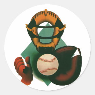 Vintage sport basebollspelare, catcher med handske runt klistermärke