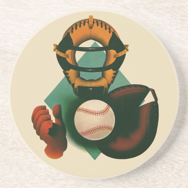 Vintage sport basebollspelare, catcher med handske underlägg (Framsidan)