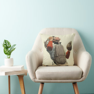 Vintage Sport Basebollspelare, Catcher Tittar Upp Kudde