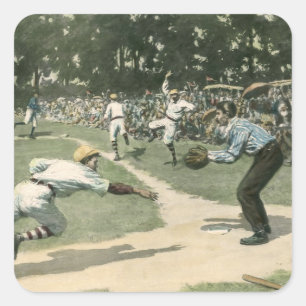Vintage Sport, Basebollspelare glider in i hemplat Fyrkantigt Klistermärke