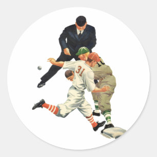 Vintage Sport Basebollspelare Säkra på Hemmaplatt Runt Klistermärke