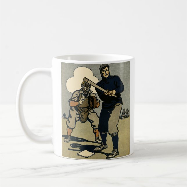 Vintage Sport Basebollspelare, Stiliserad Konstmug Kaffemugg (Vänster)