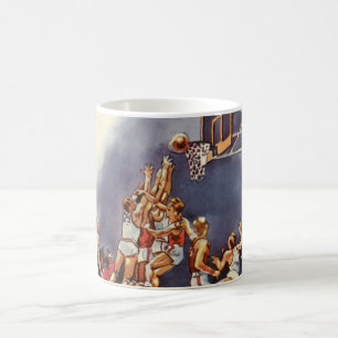 Vintage sport basketboll, spelare i en match kaffemugg