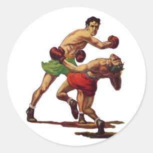 Vintage sport boxning, boxare i en fight runt klistermärke