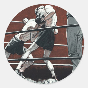 Vintage sport boxning, boxare slåss i ringen runt klistermärke