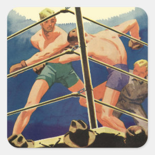 Vintage sport boxning, boxare under en match fyrkantigt klistermärke