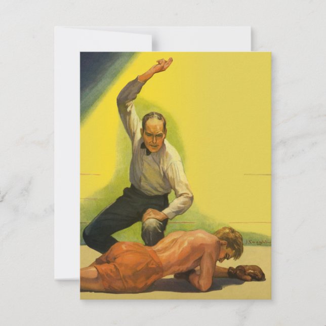 Vintage sport boxning, domare med boxare knockout (Framsida)