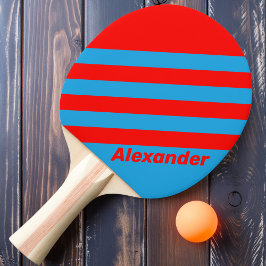 Vintage Sport Elblå Röda Ränder med Namn Pingisracket