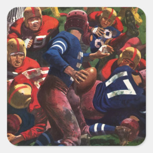 Vintage sport fotbollsspelare quarterback i match fyrkantigt klistermärke